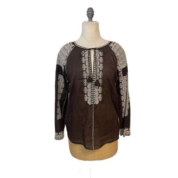 Tory Burch Tops - Tory Burch Brown Embroidered Tunic Top size 6